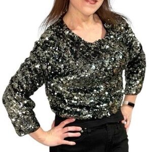 SALE! NWT Marc Jacobs Cardigan Sweater - Medium - Silver Sequin 3/4 Sleeve